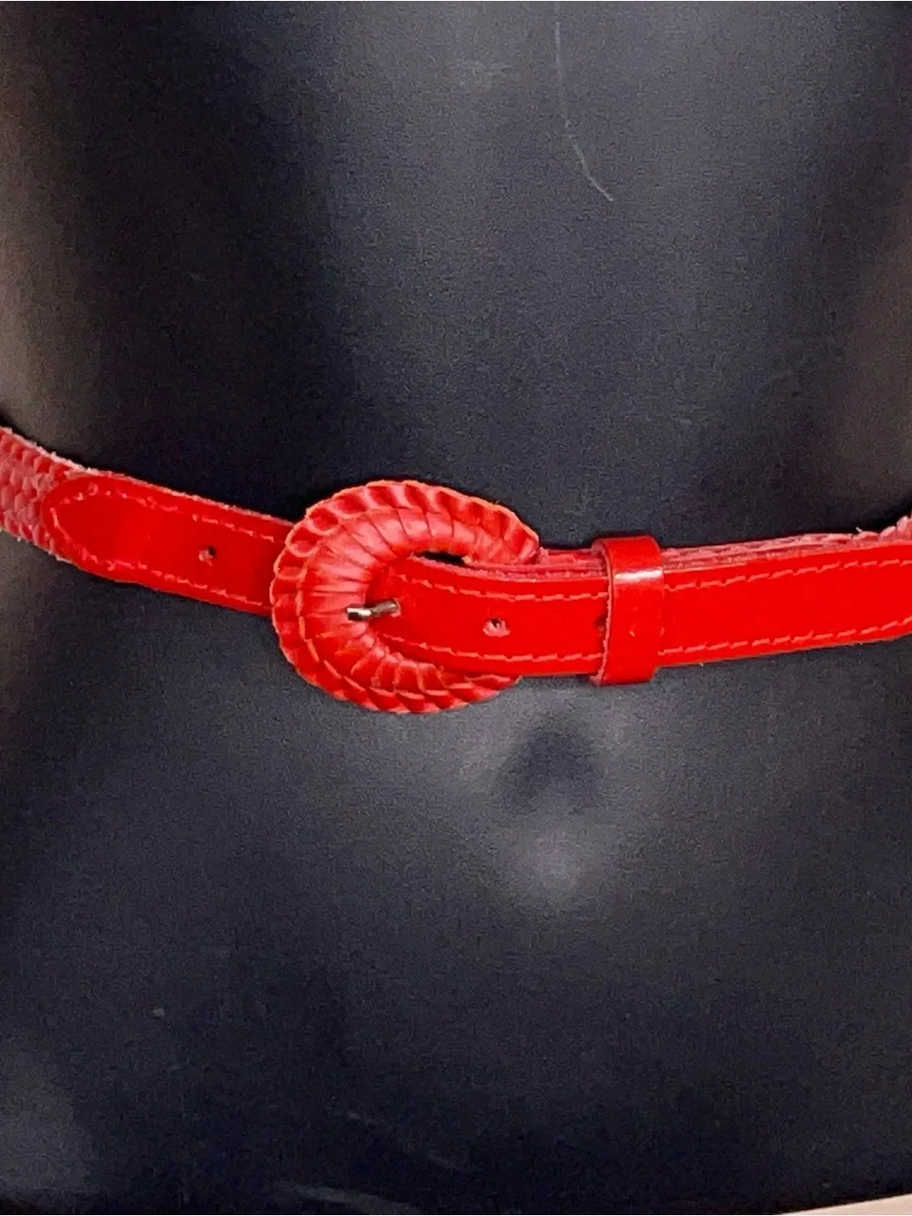Vintage XS Red Leather Braided Belt EUC VTG Western Boho Womens